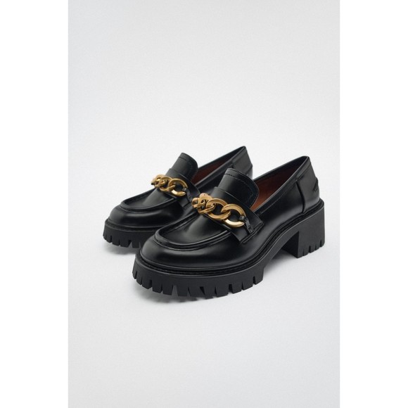 ZARA chain trim heeled lug sole loafer sz 7.5
